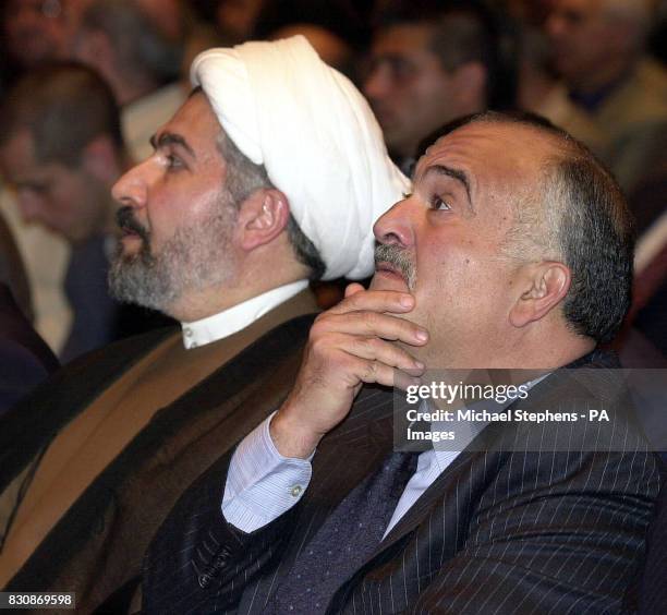 Former Crown Prince Hassan of Jordon listening to speakers during the conference for members of the Iraqi National Congress, former military leaders...