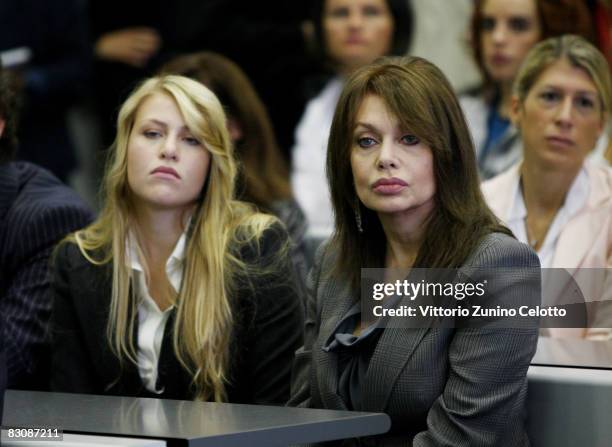 Barbara Berlusconi and Veronica Lario Berlusconi attend a meeting on ethics at the Bocconi University on October 2, 2008 in Milan, Italy. The theme...