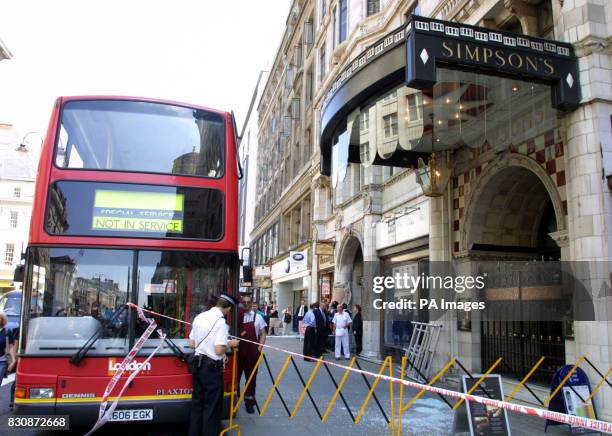 Restaurant, Simpsons in the Strand, is hit by a bus causing minor damage to the canopy over the entrance.