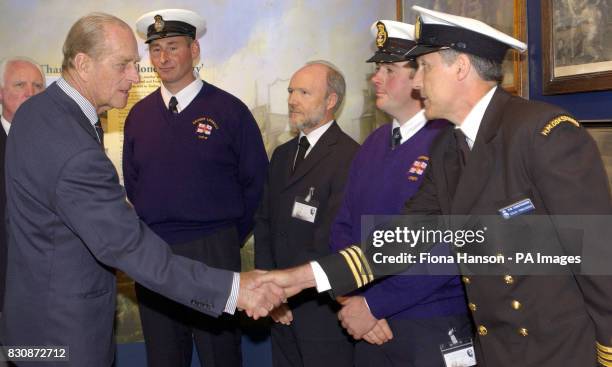 The Duke of Edinburgh meets HM Coastguard District Controller at Great Yarmouth, Colin Tomlinson, who is co-ordinating the search and recovery...