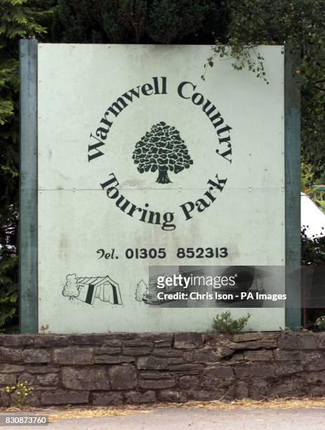 Sign for Warmwell County Touring Park at Crossways, near Dorchester, Dorset. An eight-year-old girl has suffered 50 per cent burns when the tent she...