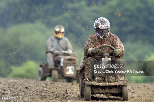 Steve Richardson of the "Northerners kick grass" team, from Holmfirth, Yorkshire, takes a commanding lead in the 27th Annual 12 hour lawnmower race...