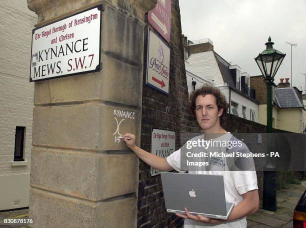 Warchalker Ben Hammersley near his his home in Kensington. Business leaders today warned of the dangers of a new computer craze called 'warchalking'....