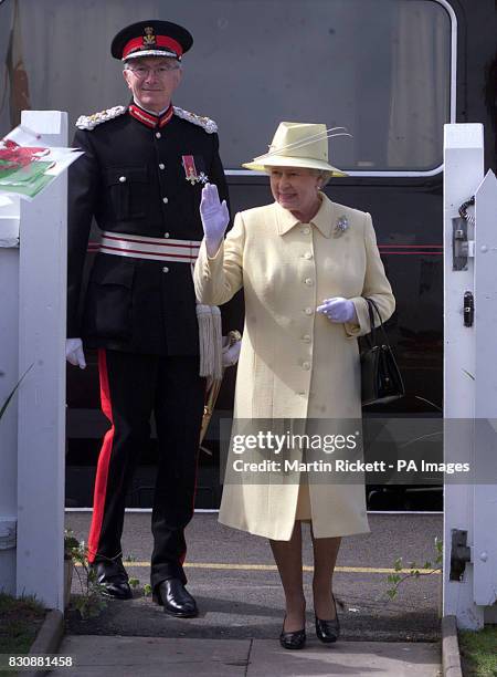 Her Majesty The Queen arrives at Llanfair PG station, during her visit to Anglesey, Wales.
