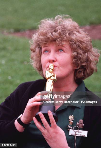 Oscar winning actress Brenda Fricker in her 'Casualty' uniform between takes at Bristol. Brenda won her Oscar for her performance as mother of...