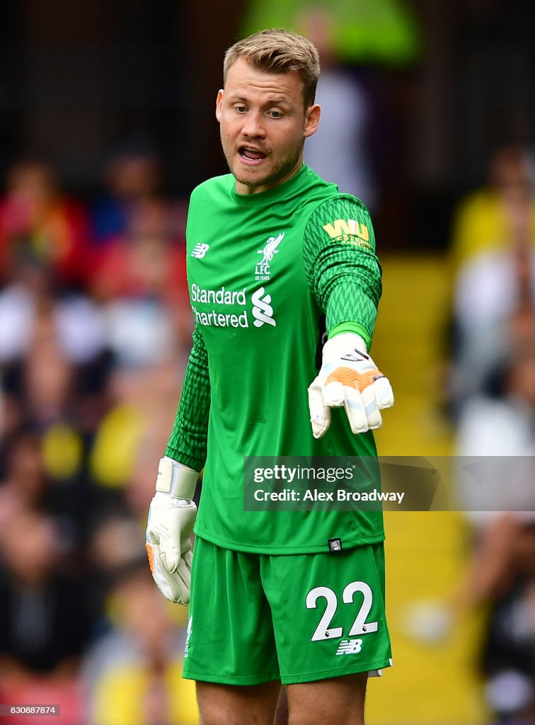 Simon Rugen Liverpool Simon Mignolet of Liverpool gestures during the during the Premier ...