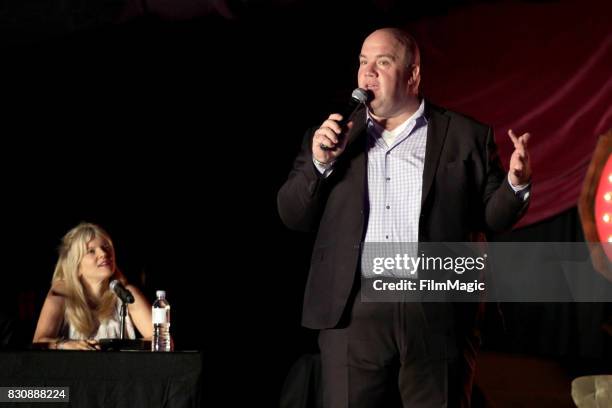 Arden Myrin and Guy Branum perform as part of the Talk Show The Game Show on The Barbary Stage during the 2017 Outside Lands Music And Arts Festival...