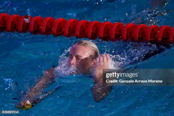 Sarah Sjostrom from Zweden leaves the pool after achieving a new record on te Women's 200m Freestyle Final of the FINA/airweave Swimming World Cup...