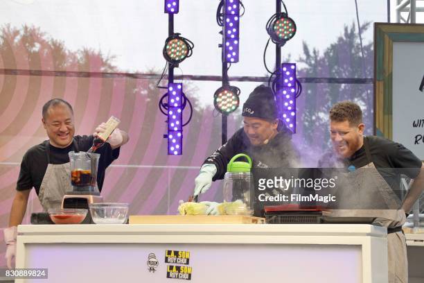 Dan the Automator and Roy Choi cook onstage for KIMCHI 3030 with Roy, Dan, and Del on the Gastro Magic Stage during the 2017 Outside Lands Music And...