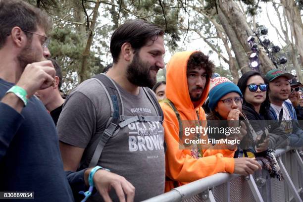 Festivalgoers try food cooked by Roy Choi during KIMCHI 3030 with Roy, Dan, and Del on the Gastro Magic Stage during the 2017 Outside Lands Music And...