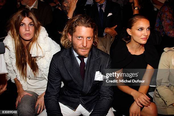 Bianca Brandolini, Lapo Elkan and Nathalie Portman attend the Giambattista Valli Show during Paris Fashion Week at Espace Eiffel on October 2, 2008...