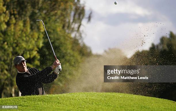 Jon Bevan plays out of the bunker on the 16th hole during the Second round of the SkyCaddie PGA Fourball Championship at Fulford Golf Club on October...