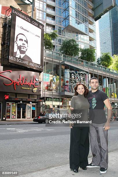 Actress Rosie Perez and actor Oscar Isaac unveil a new interactive Virtual Town Hall Billboard for "An Obama Minute" to help raise $1 Million in one...
