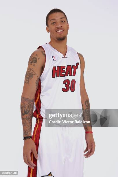 Michael Beasley of the Miami Heat poses for a portrait during NBA Media Day on September 26, 2008 at the American Airlines Arena in Miami, Florida....