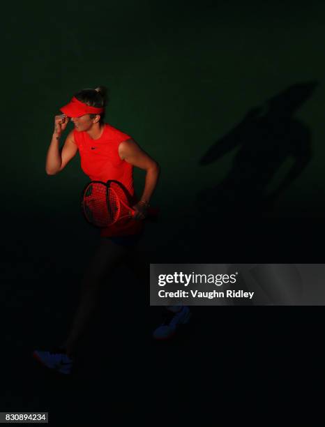 Elina Svitolina of Ukraine celebrates winning a game against Simona Halep of Romania during a semifinal match on Day 8 of the Rogers Cup at Aviva...