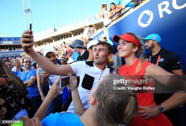 Elina Svitolina of Ukraine meets fans following her semifinal victory over Simona Halep of Romania on Day 8 of the Rogers Cup at Aviva Centre on...
