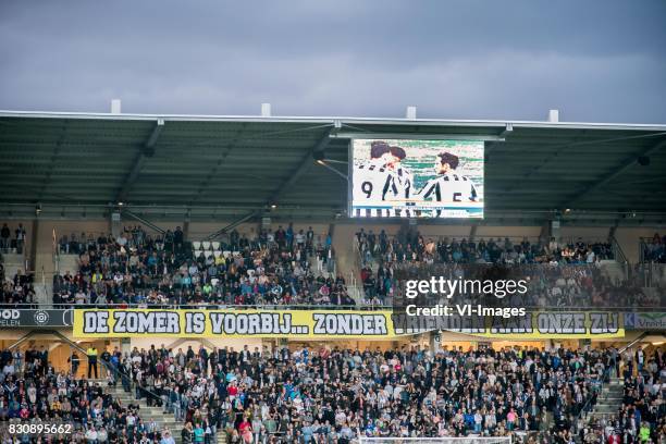 Banner de zomer is voorbij zonder vrienden aan onze zij during the Dutch Eredivisie match between Heracles Almelo and Ajax Amsterdam at Polman...