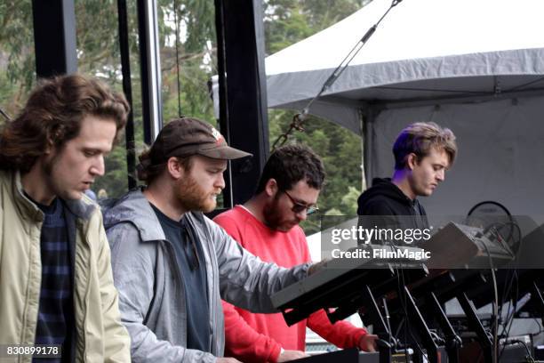 Adam Jones, Michael Stein, Kyle Dixon and Mark Donica of SURVIVE perform on the Panhandle Stage during the 2017 Outside Lands Music And Arts Festival...