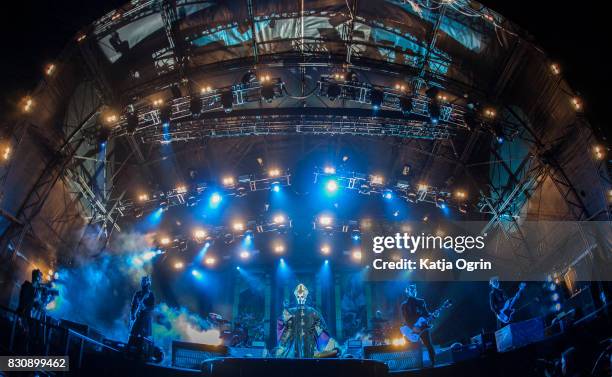 Papa Emeritus III and Nameles Ghouls of Ghost performing live on stage on day 2 at Bloodstock Festival at Catton Hall on August 12, 2017 in Burton...