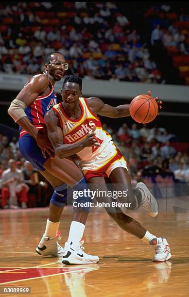 Eastern Conference First Round: Atlanta Hawks Dominique Wilkins in action vs Detroit Pistons John Salley . Game 5. Auburn Hills, MI 5/5/1991 CREDIT:...