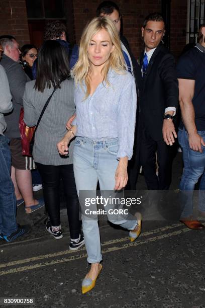 Sienna Miller leaving the Apollo theatre in Soho on August 12, 2017 in London, England.