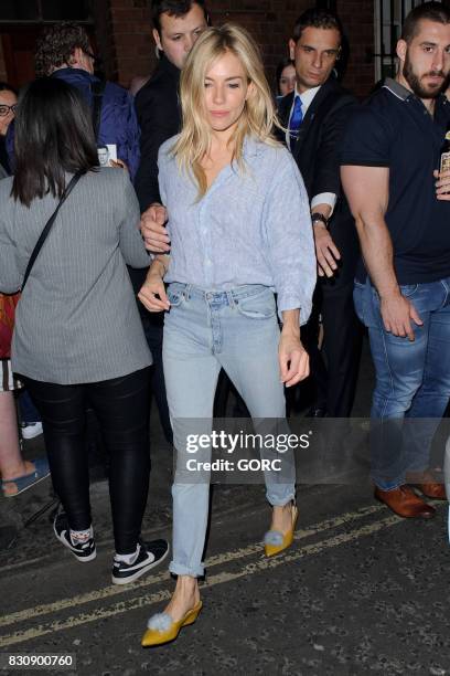 Sienna Miller leaving the Apollo theatre in Soho on August 12, 2017 in London, England.