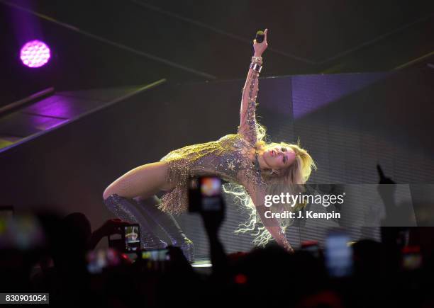 Singer Gloria Trevi performs at Madison Square Garden on August 12, 2017 in New York City.