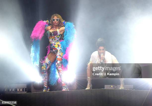 Singers Gloria Trevi and Alejandra Guzman perform at Madison Square Garden on August 12, 2017 in New York City.