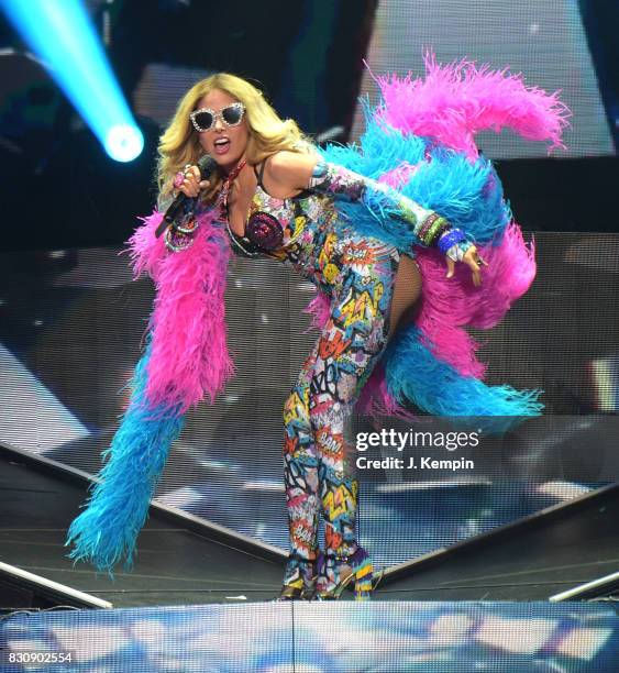 Singer Gloria Trevi performs at Madison Square Garden on August 12, 2017 in New York City.