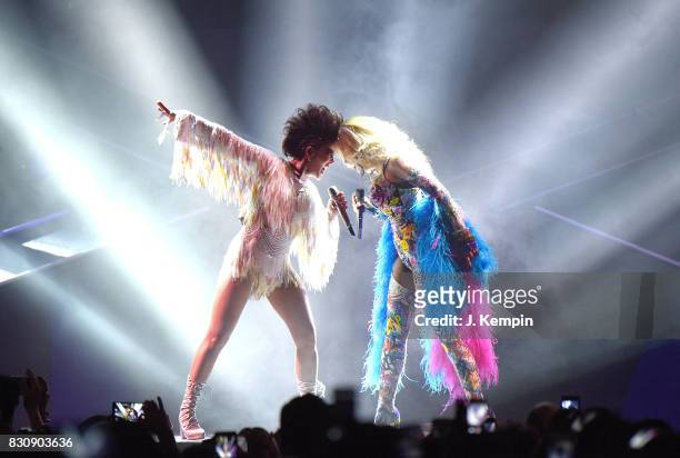 Singers Alejandra Guzman and Gloria Trevi perform at Madison Square Garden on August 12, 2017 in New York City.