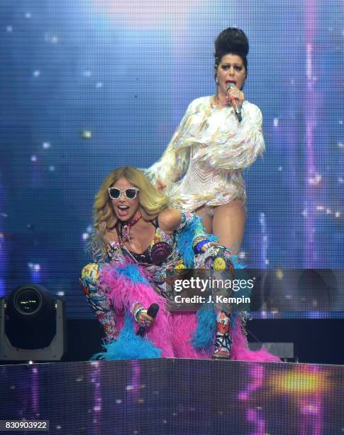 Singers Gloria Trevi and Alejandra Guzman perform at Madison Square Garden on August 12, 2017 in New York City.