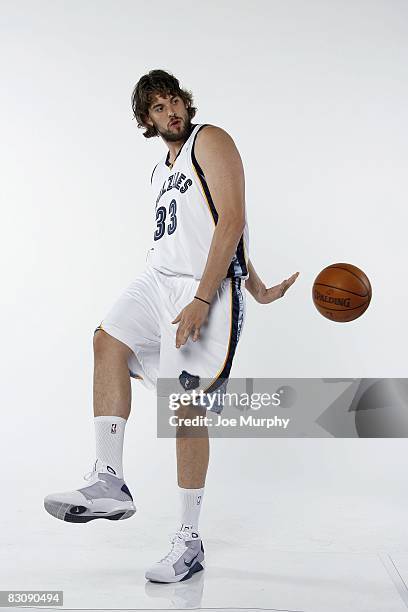Marc Gasol of the Memphis Grizzlies poses for a portrait during NBA Media Day on September 29, 2008 at at the FedExForum in Memphis, Tennessee. NOTE...
