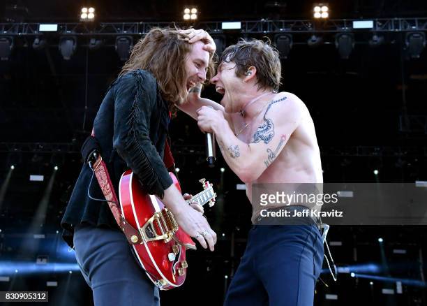 Nick Bockrath and Matt Shultz of Cage The Elephant perform on Lands End stage during the 2017 Outside Lands Music And Arts Festival at Golden Gate...