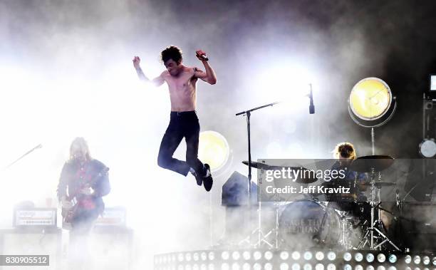 Nick Bockrath, Matt Shultz and Jared Champion of Cage The Elephant perform on Lands End stage during the 2017 Outside Lands Music And Arts Festival...