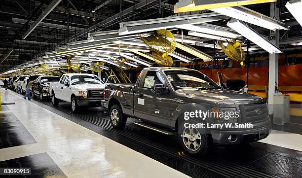 Ford pickups sit on the final assembly line at the Kansas City Ford Assembly plant October 2, 2008 in Claycomo, Missouri. Ford's Kansas City Assembly...