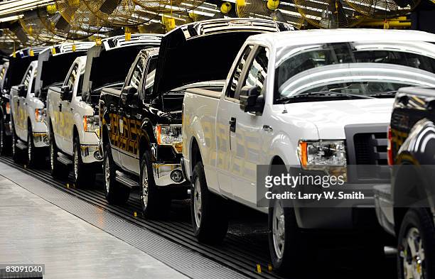 Ford pickups sit on the final assembly line at the Kansas City Ford Assembly plant October 2, 2008 in Claycomo, Missouri. Ford's Kansas City Assembly...