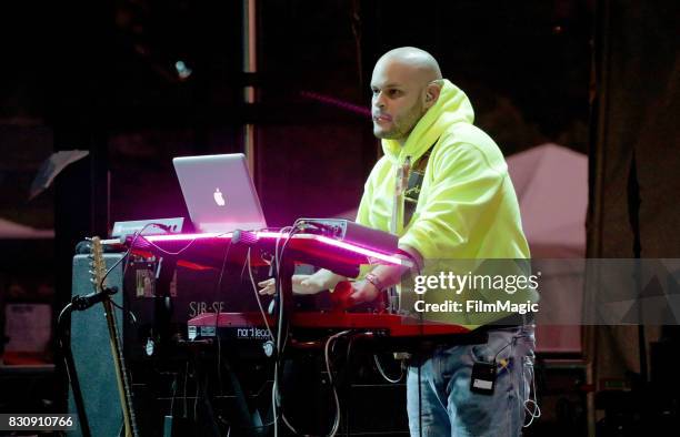 Musicians perform with Bomba Estereo on the Panhandle Stage during the 2017 Outside Lands Music And Arts Festival at Golden Gate Park on August 12,...