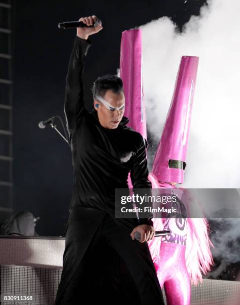 Luke Steele of Empire of the Sun performs on the Twin Peaks Stage during the 2017 Outside Lands Music And Arts Festival at Golden Gate Park on August...