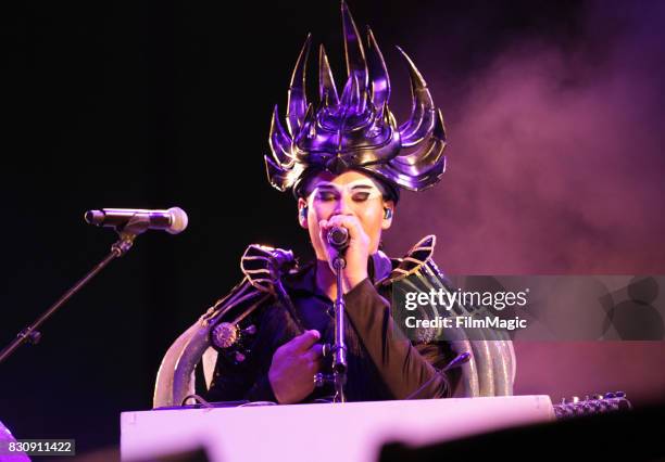 Luke Steele of Empire of the Sun performs on the Twin Peaks Stage during the 2017 Outside Lands Music And Arts Festival at Golden Gate Park on August...