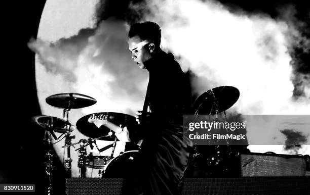 Luke Steele of Empire of the Sun performs on the Twin Peaks Stage during the 2017 Outside Lands Music And Arts Festival at Golden Gate Park on August...