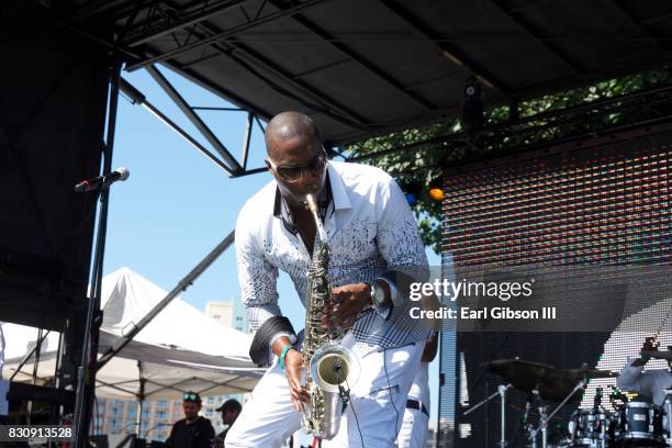Eric Darius performs onstage at the Long Beach Jazz Festival at Rainbow Lagoon Park on August 12, 2017 in Long Beach, California.