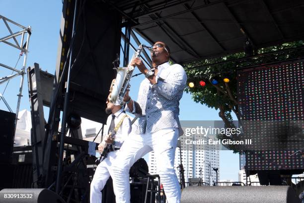 Eric Darius performs onstage at the Long Beach Jazz Festival at Rainbow Lagoon Park on August 12, 2017 in Long Beach, California.