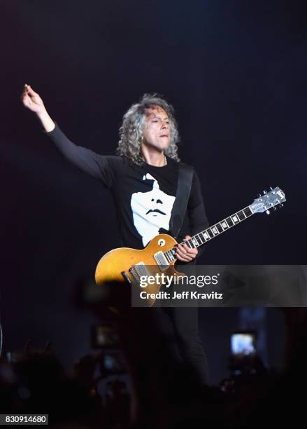 Kirk Hammett of Metallica performs on Lands End stage during the 2017 Outside Lands Music And Arts Festival at Golden Gate Park on August 12, 2017 in...