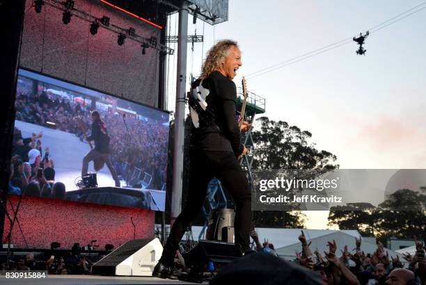 Kirk Hammett of Metallica performs on Lands End stage during the 2017 Outside Lands Music And Arts Festival at Golden Gate Park on August 12, 2017 in...