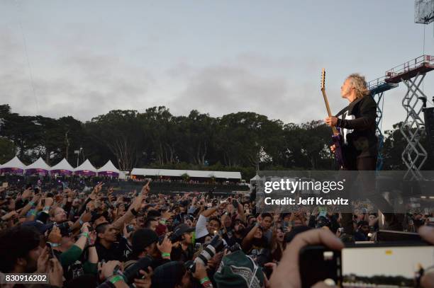 Kirk Hammett of Metallica performs on Lands End stage during the 2017 Outside Lands Music And Arts Festival at Golden Gate Park on August 12, 2017 in...