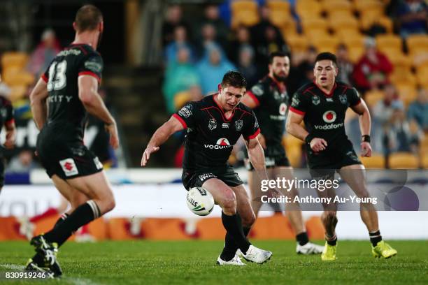 Jacob Lillyman of the Warriors drops the ball during the round 23 NRL match between the New Zealand Warriors and the Canberra Raiders at Mt Smart...