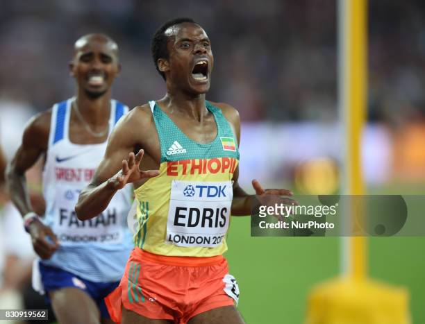 Muktar Edris of Ethiopia, winning the goal in the 5000 meter final in London at the 2017 IAAF World Championships athletics.