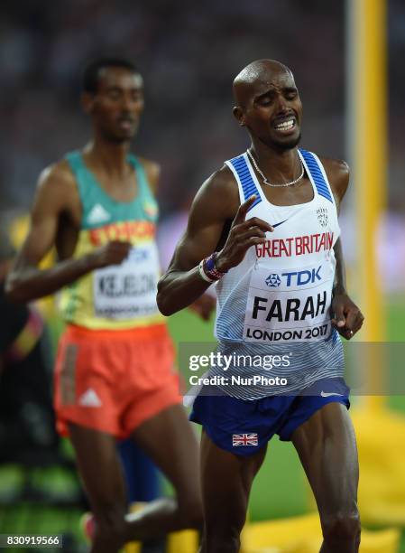 Mohamed Farah of Great Britain, compete in the 5000 meter final in London at the 2017 IAAF World Championships athletics.