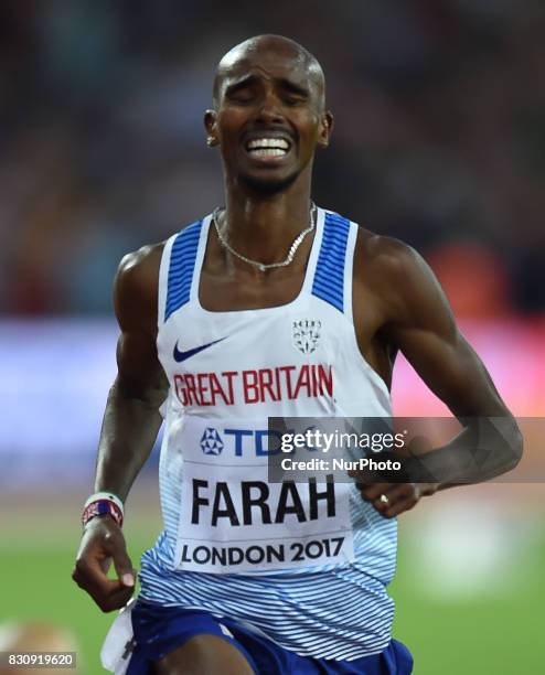 Mohamed Farah of Great Britain, compete in the 5000 meter final in London at the 2017 IAAF World Championships athletics.