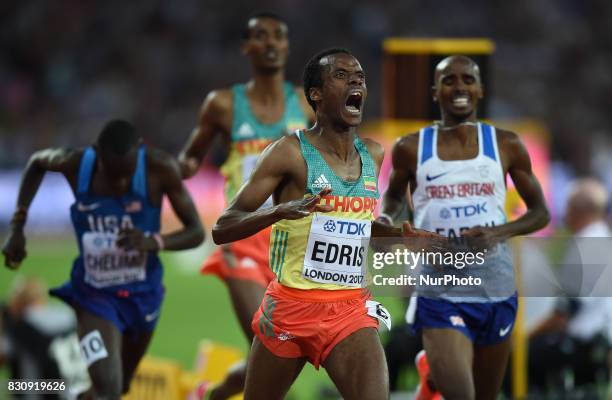 Muktar Edris of Ethiopia, winning the goal in the 5000 meter final in London at the 2017 IAAF World Championships athletics.